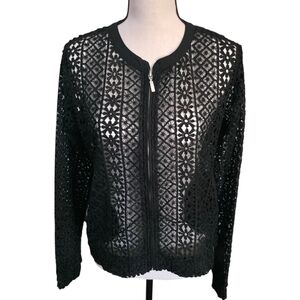 Women's Piazza Italia Crochet Zip Jacket W/Pockets Size XL Black